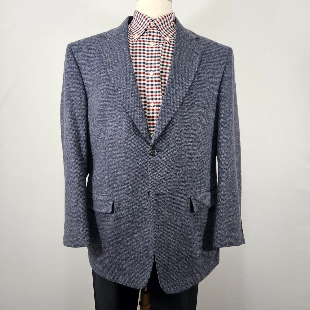 Towncraft Men's Tweed Sport Coat Blazer Two Button Blue Gray Lambs Wool 44R